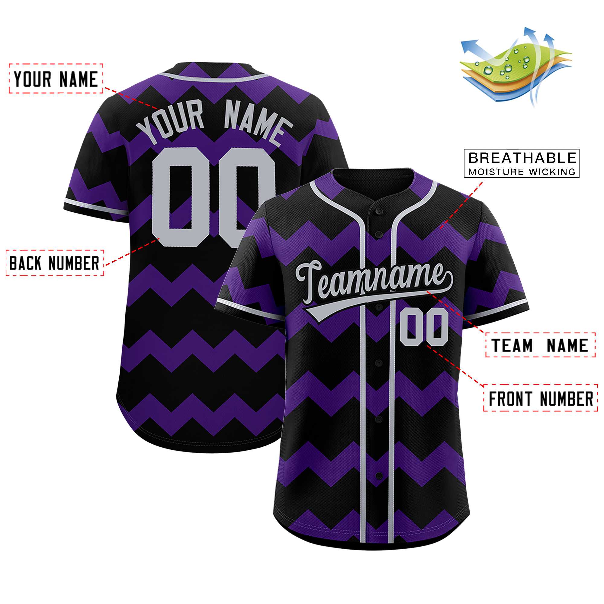 Custom Black-Purple Gray Personalized Ripple Design Authentic Baseball Jersey