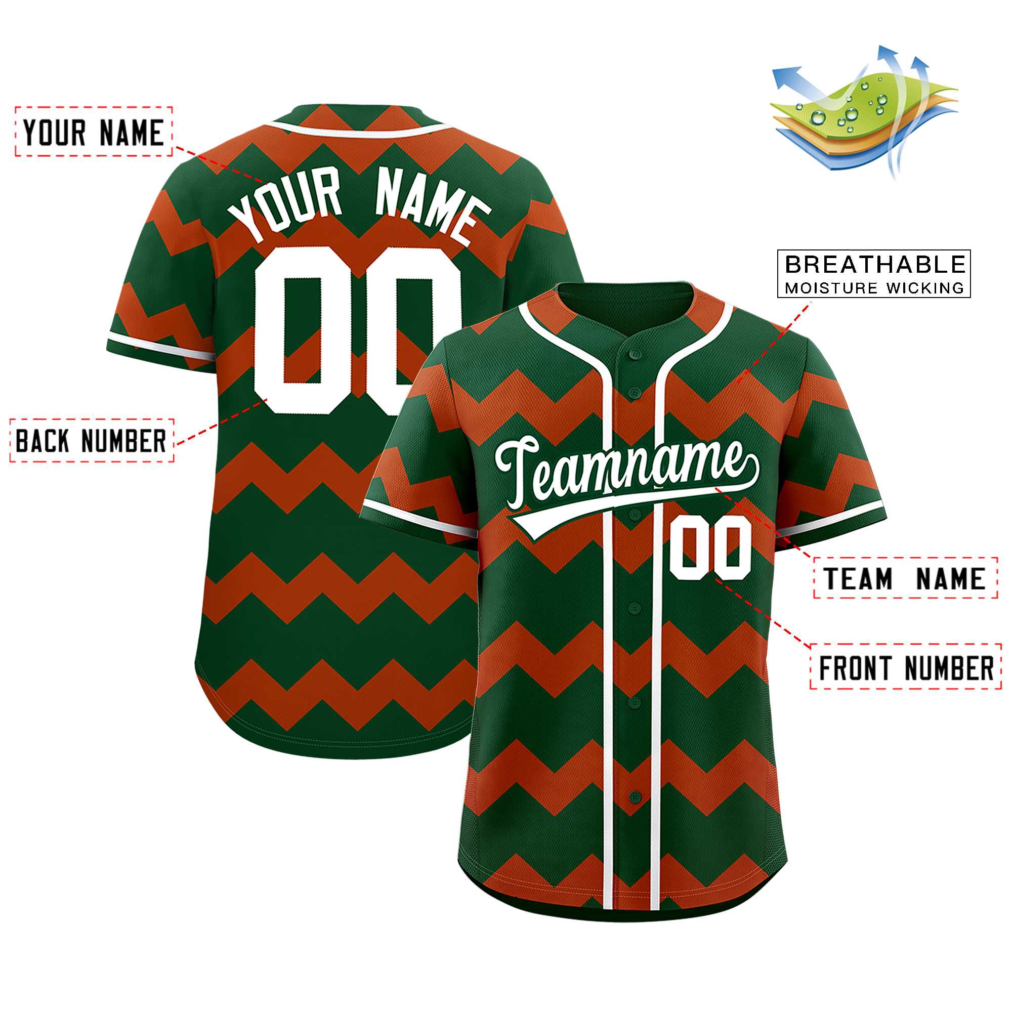 Custom Green-Texas Orange White Personalized Ripple Design Authentic Baseball Jersey