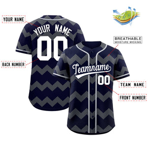 Custom Navy-Gray White Personalized Ripple Design Authentic Baseball Jersey