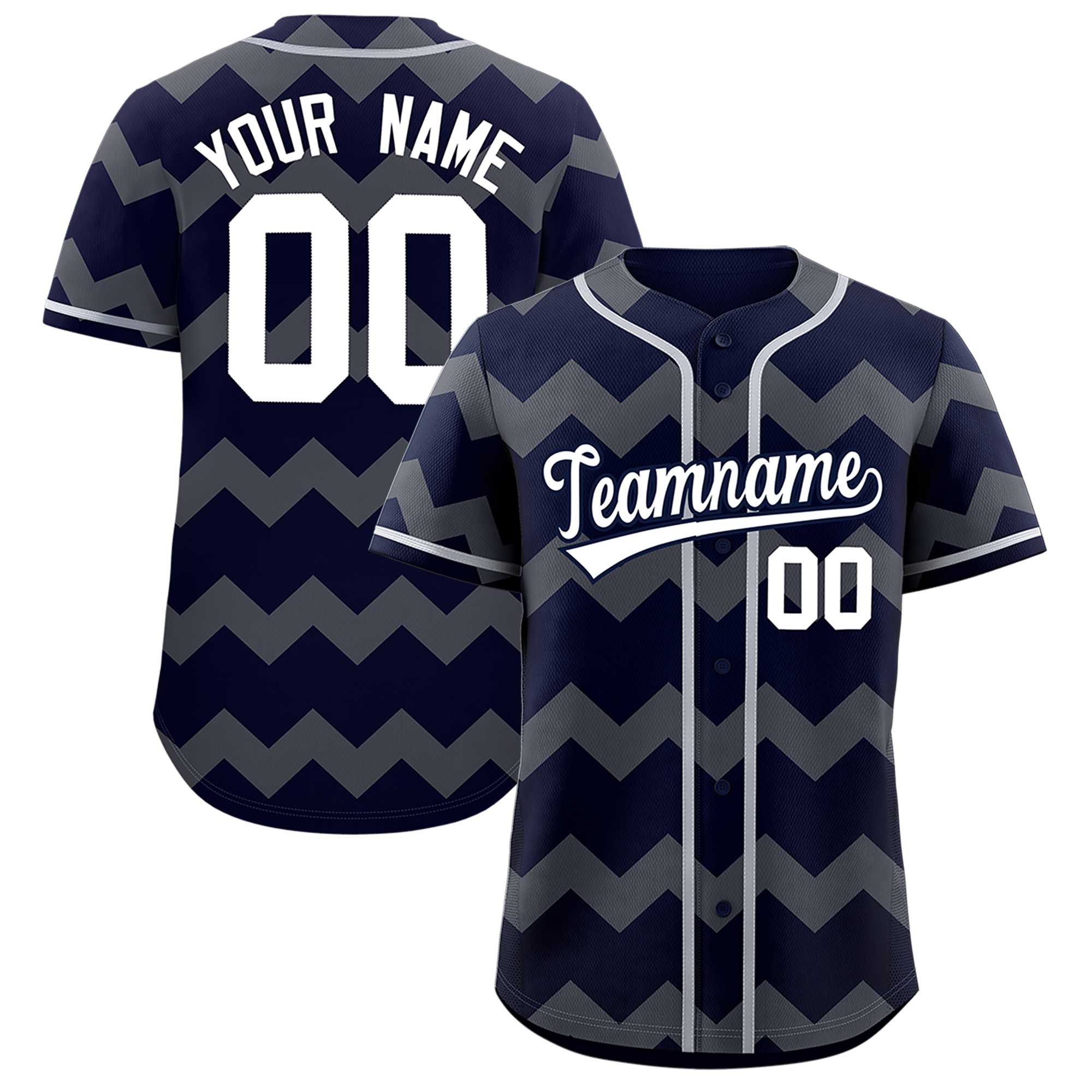 Custom Navy-Gray White Personalized Ripple Design Authentic Baseball Jersey