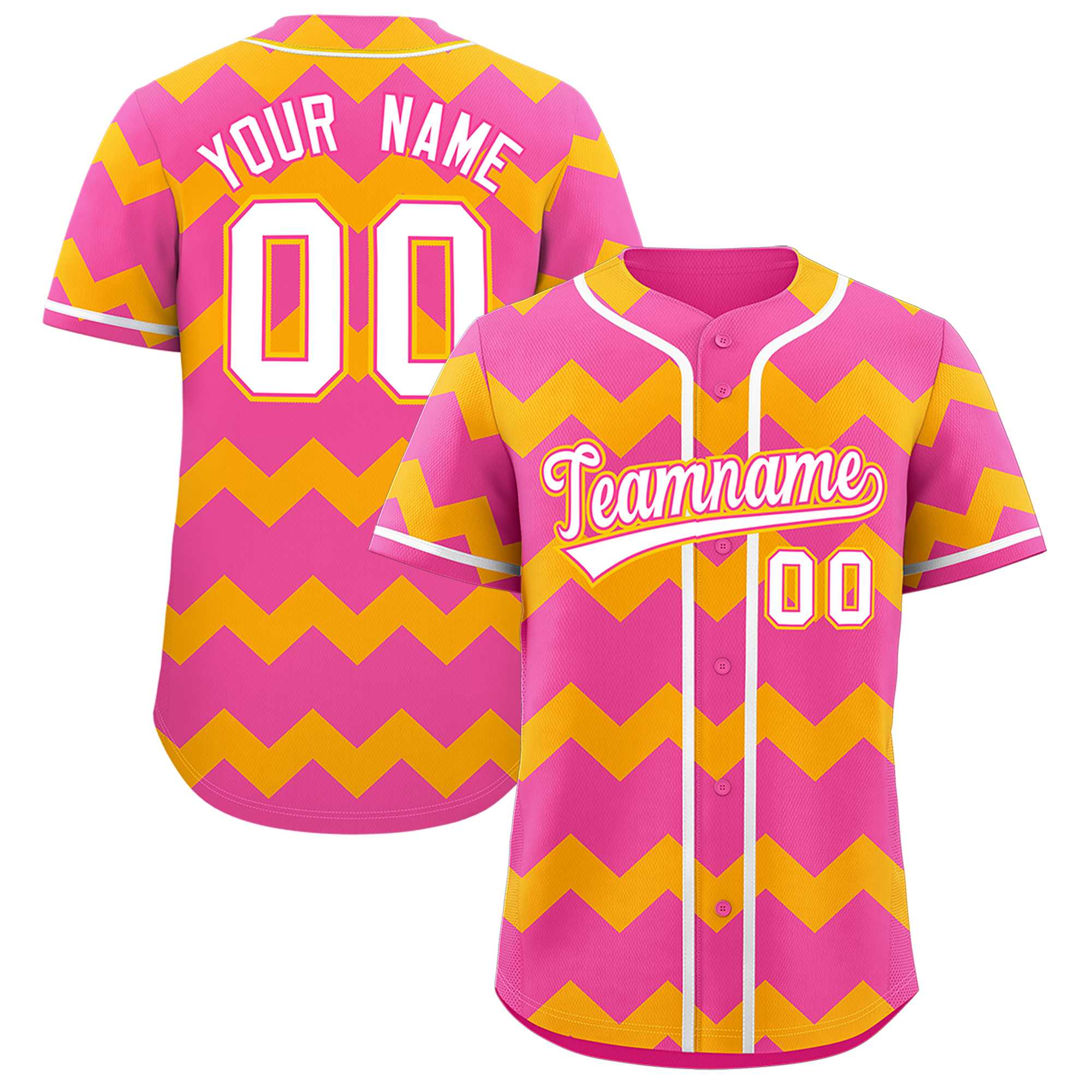 Custom Pink-Yellow White Personalized Ripple Design Authentic Baseball Jersey