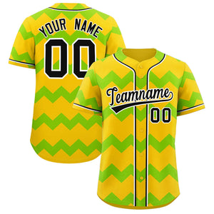 Custom Gold-Neon Green Black Personalized Ripple Design Authentic Baseball Jersey