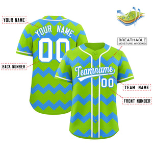 Custom Neon Green-Sky Blue White Personalized Ripple Design Authentic Baseball Jersey