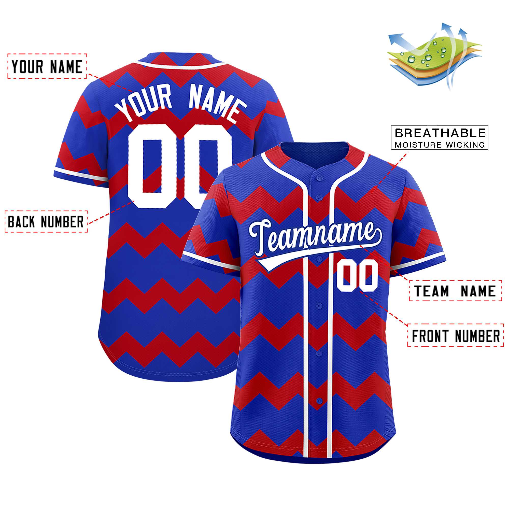 Custom Royal-Red White Personalized Ripple Design Authentic Baseball Jersey