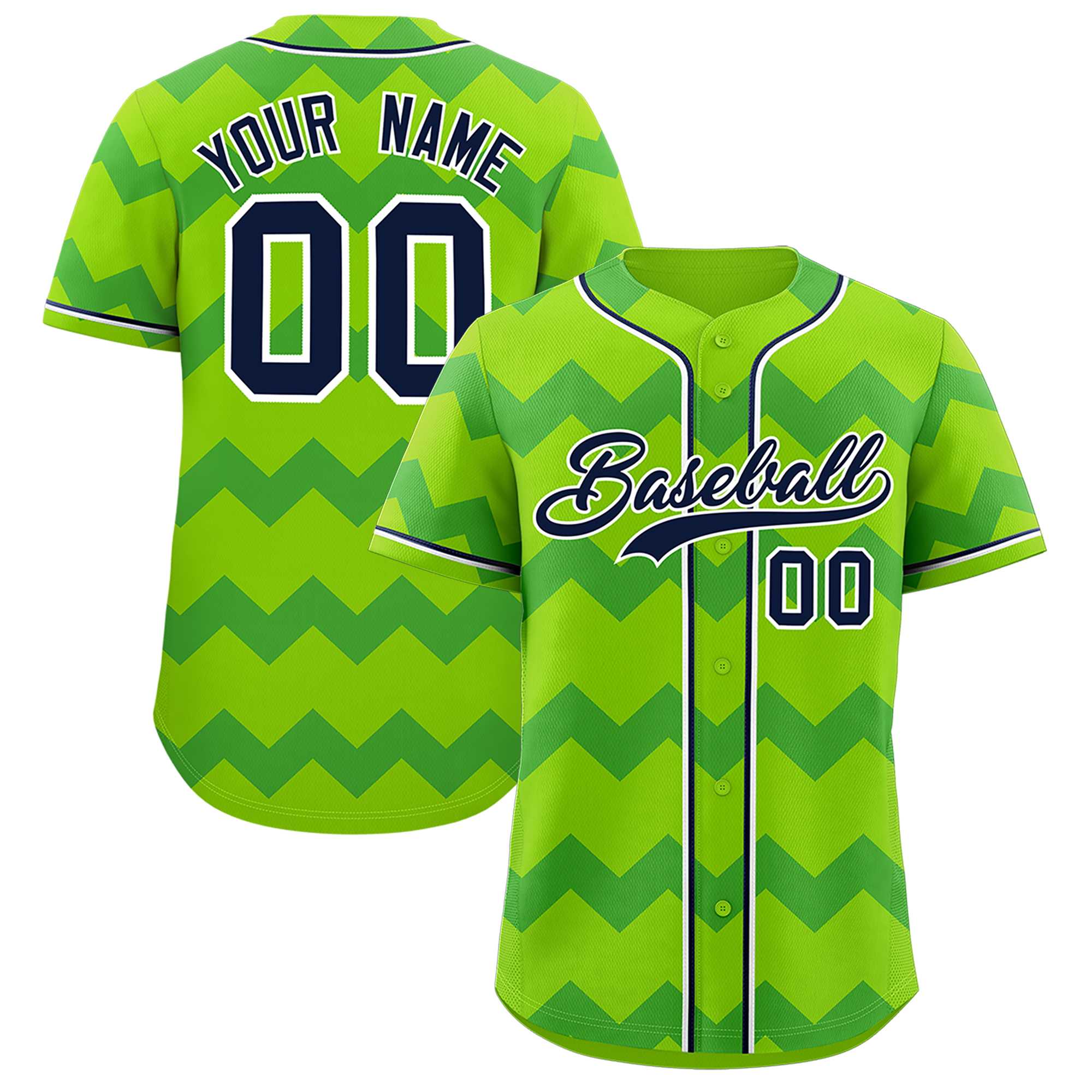 Custom Green Navy-White Personalized Ripple Design Authentic Baseball Jersey