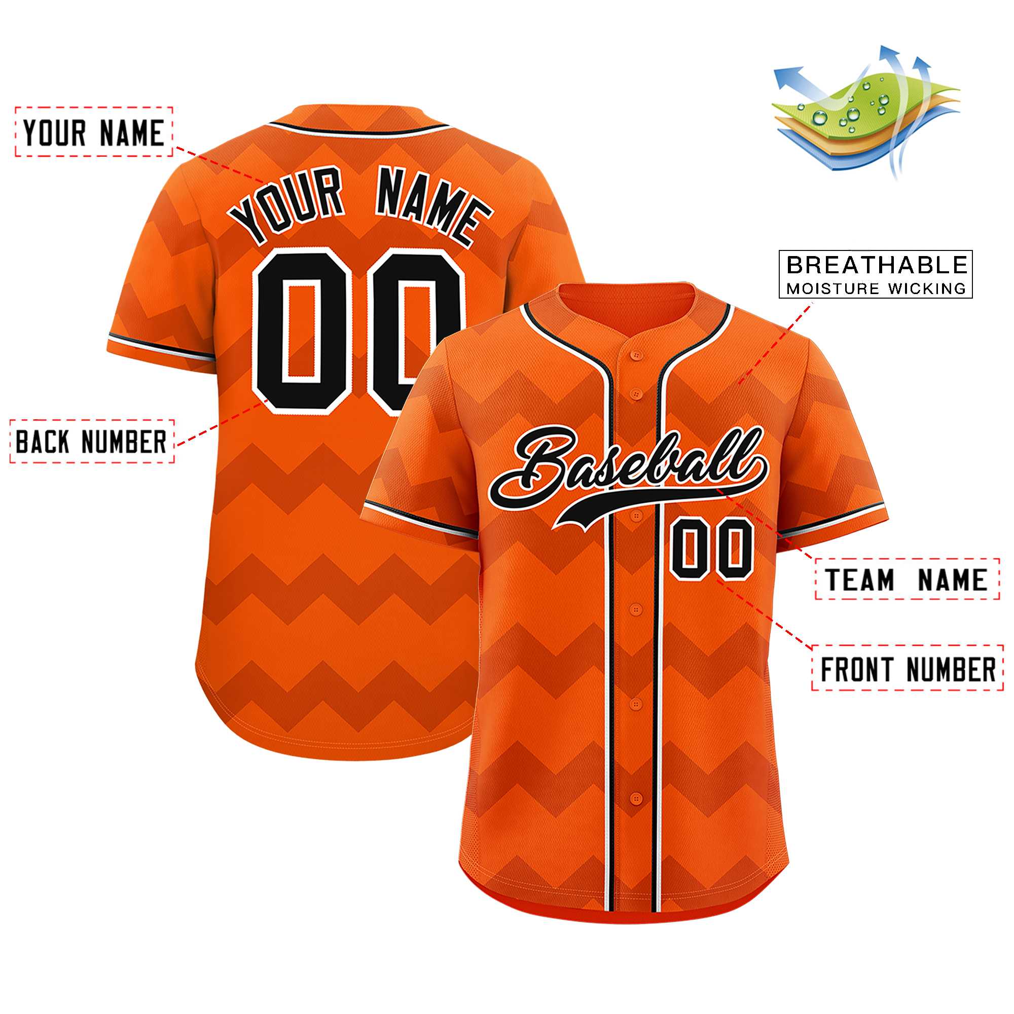 Custom Orange Black-White Personalized Ripple Design Authentic Baseball Jersey