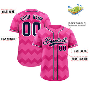 Custom Pink Navy-White Personalized Ripple Design Authentic Baseball Jersey