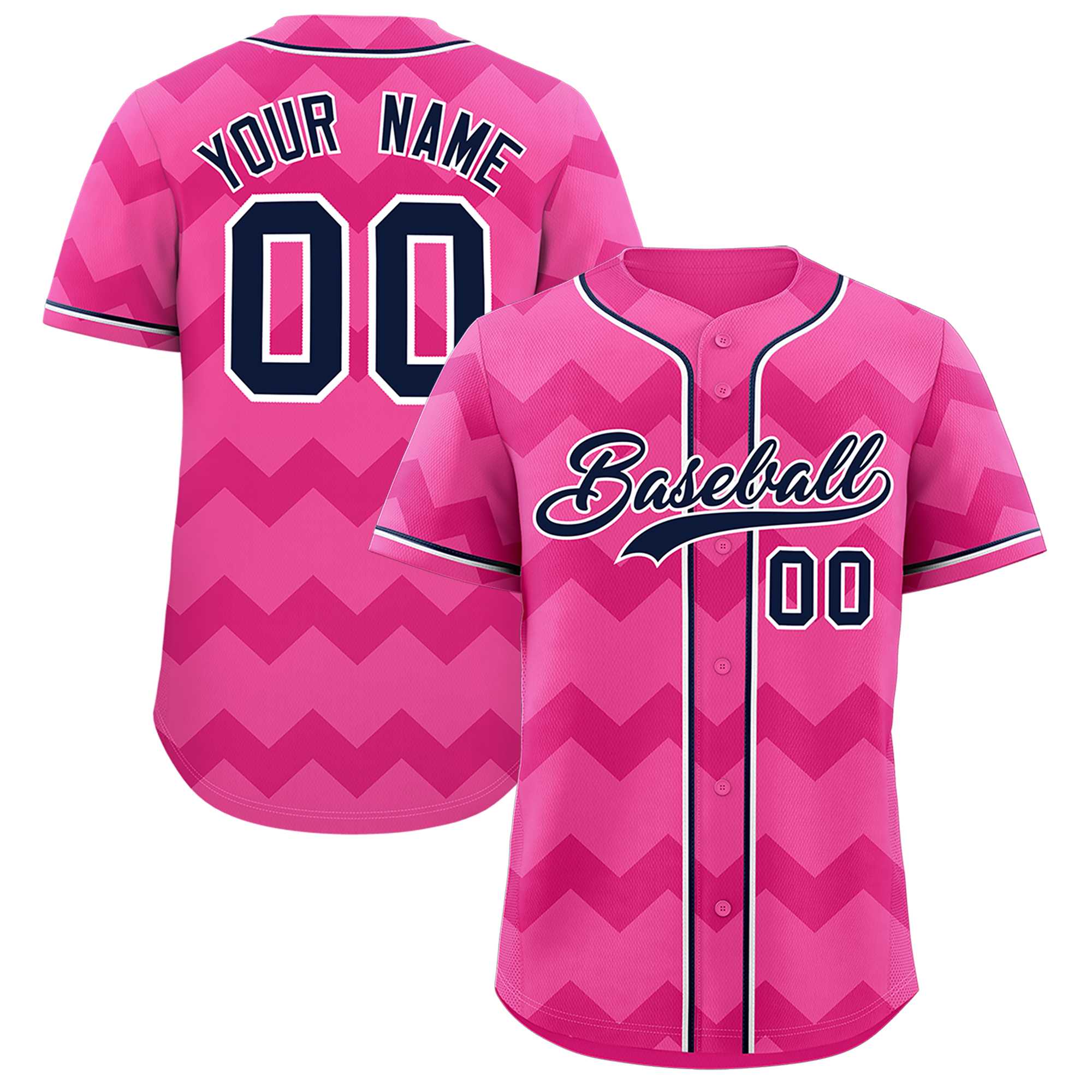 Custom Pink Navy-White Personalized Ripple Design Authentic Baseball Jersey