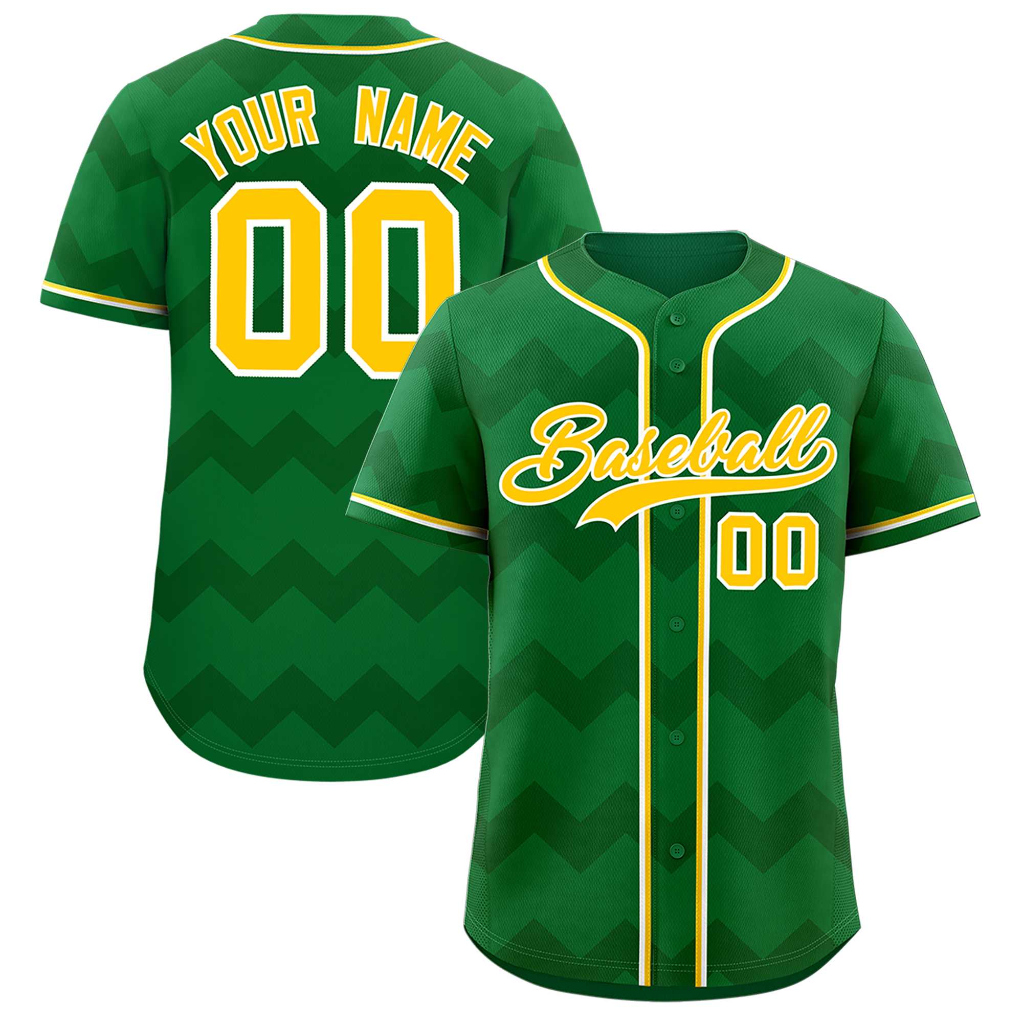 Custom Kelly Green Gold-White Personalized Ripple Design Authentic Baseball Jersey