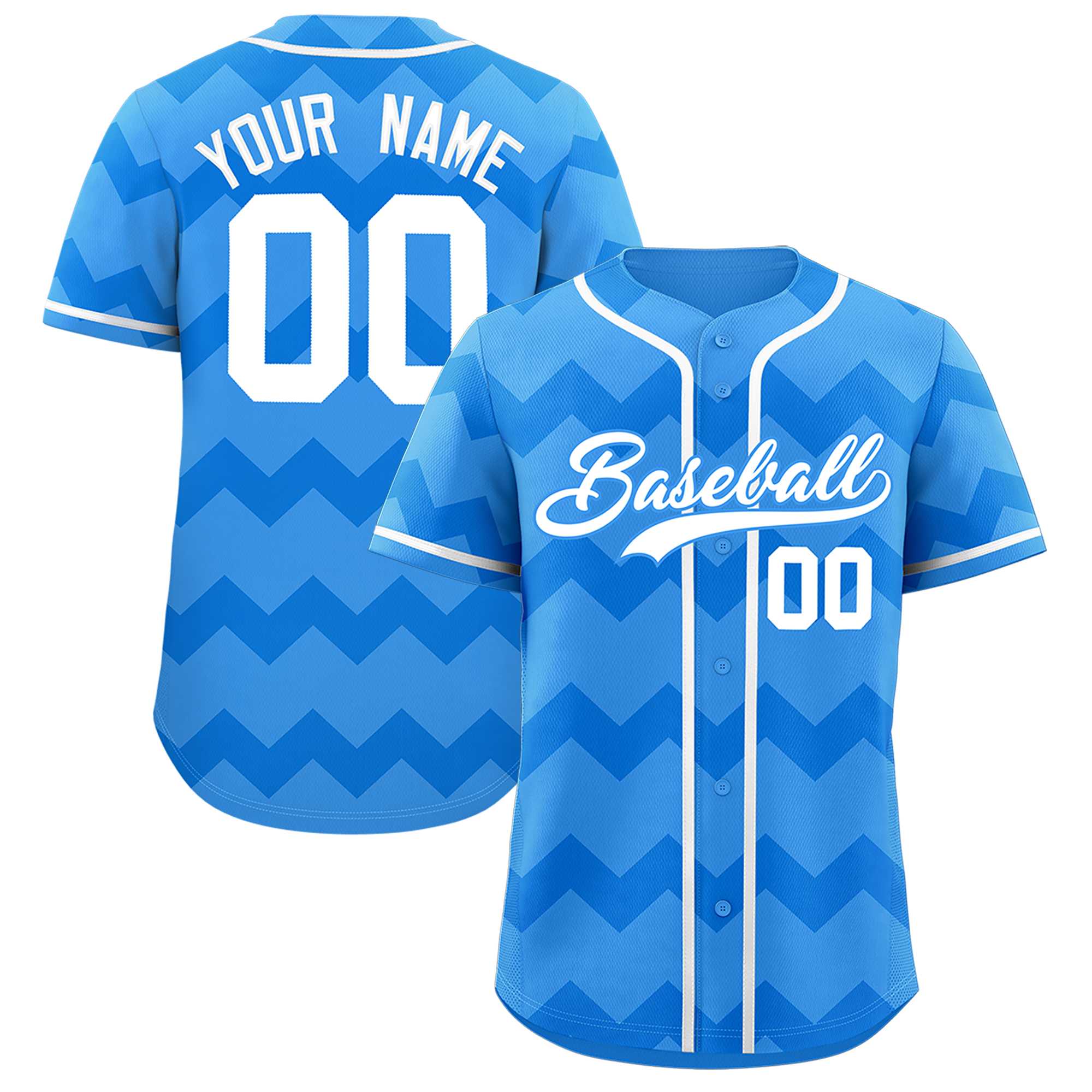 Custom Powder Blue White Personalized Ripple Design Authentic Baseball Jersey