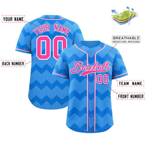 Custom Powder Blue Pink-White Personalized Ripple Design Authentic Baseball Jersey