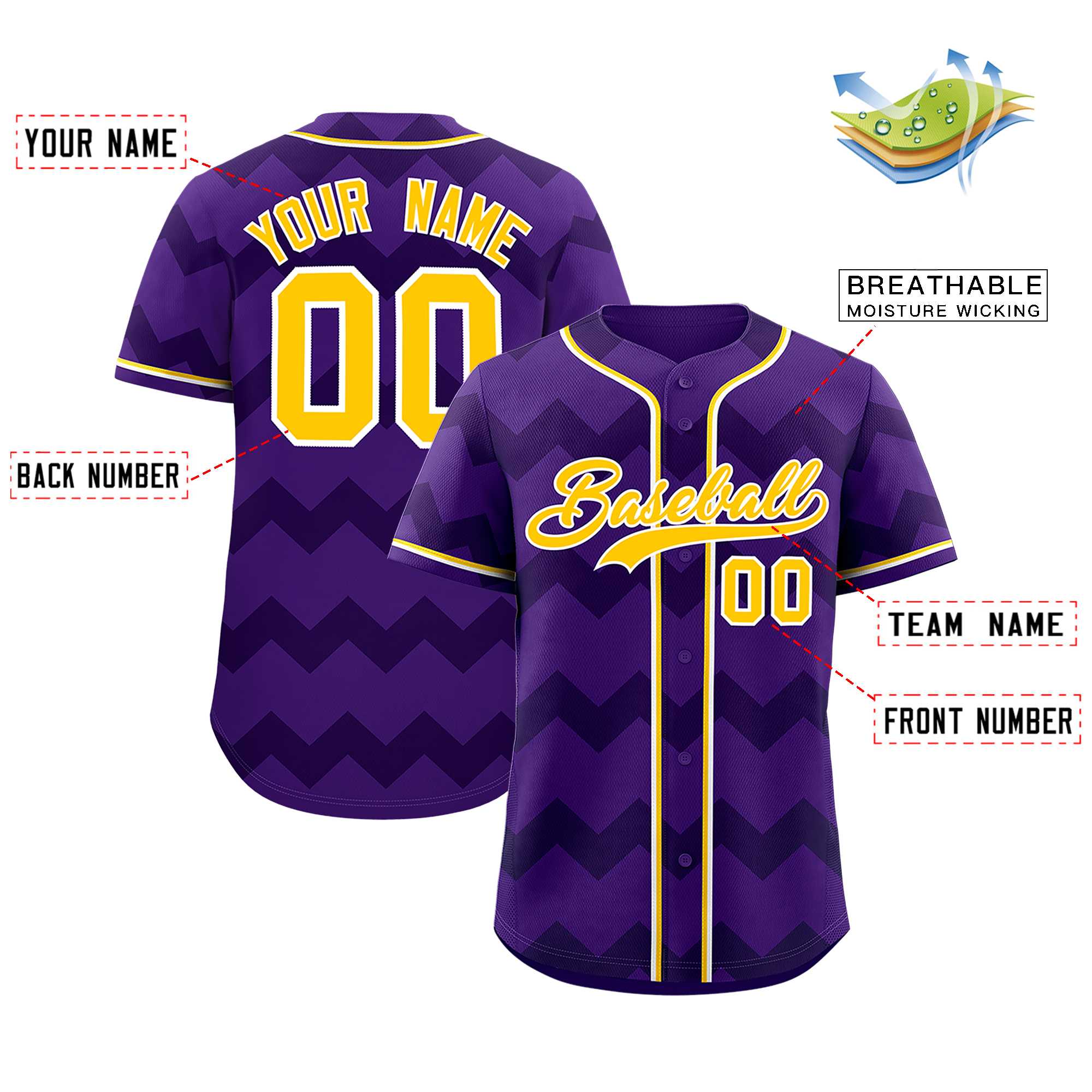 Custom Purple Gold-White Personalized Ripple Design Authentic Baseball Jersey