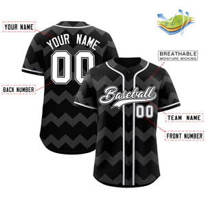 Custom Black White-Gray Personalized Ripple Design Authentic Baseball Jersey