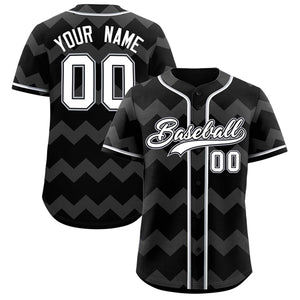 Custom Black White-Gray Personalized Ripple Design Authentic Baseball Jersey