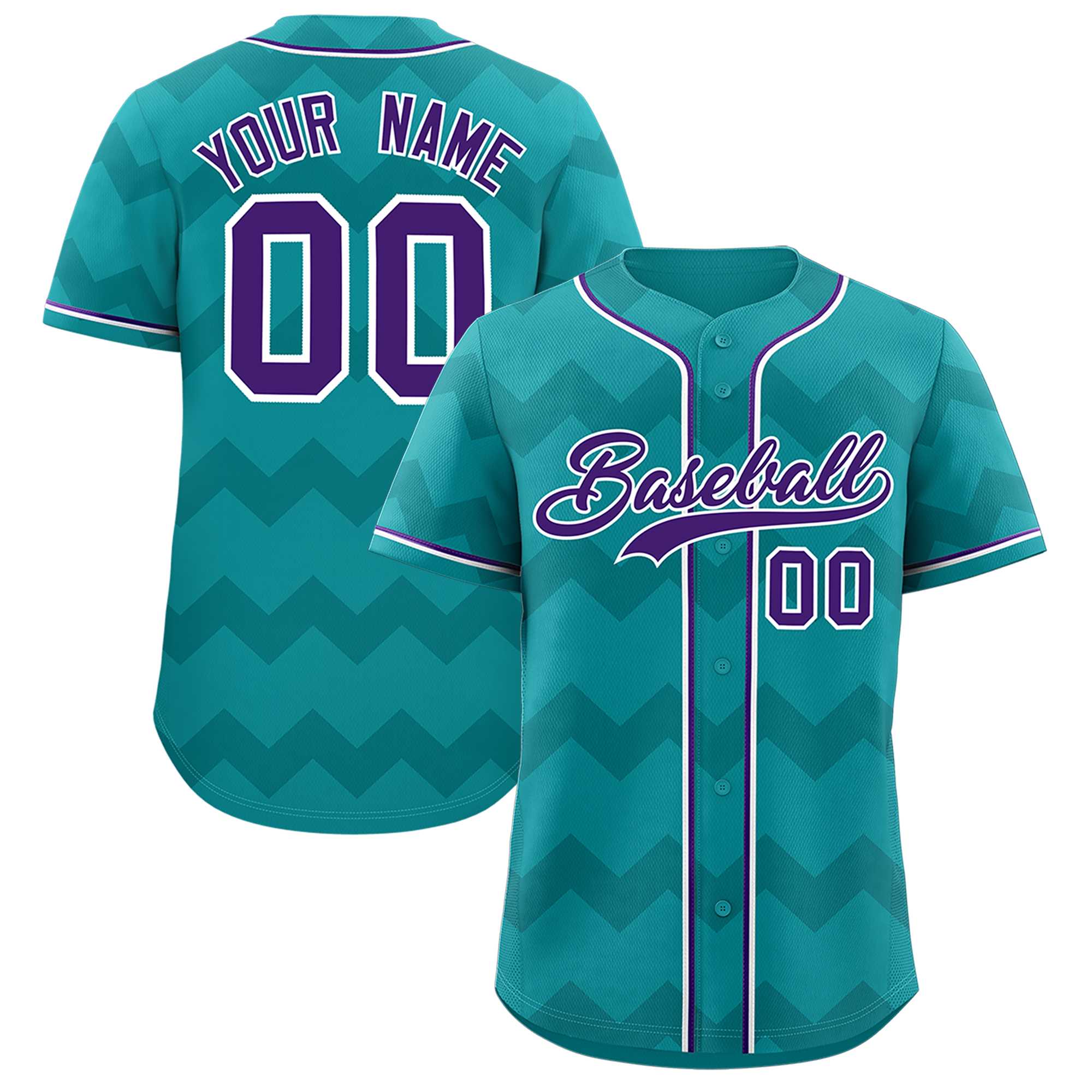 Custom Aqua Purple-White Personalized Ripple Design Authentic Baseball Jersey