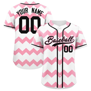 Custom White-Light Pink Black Personalized Ripple Design Authentic Baseball Jersey