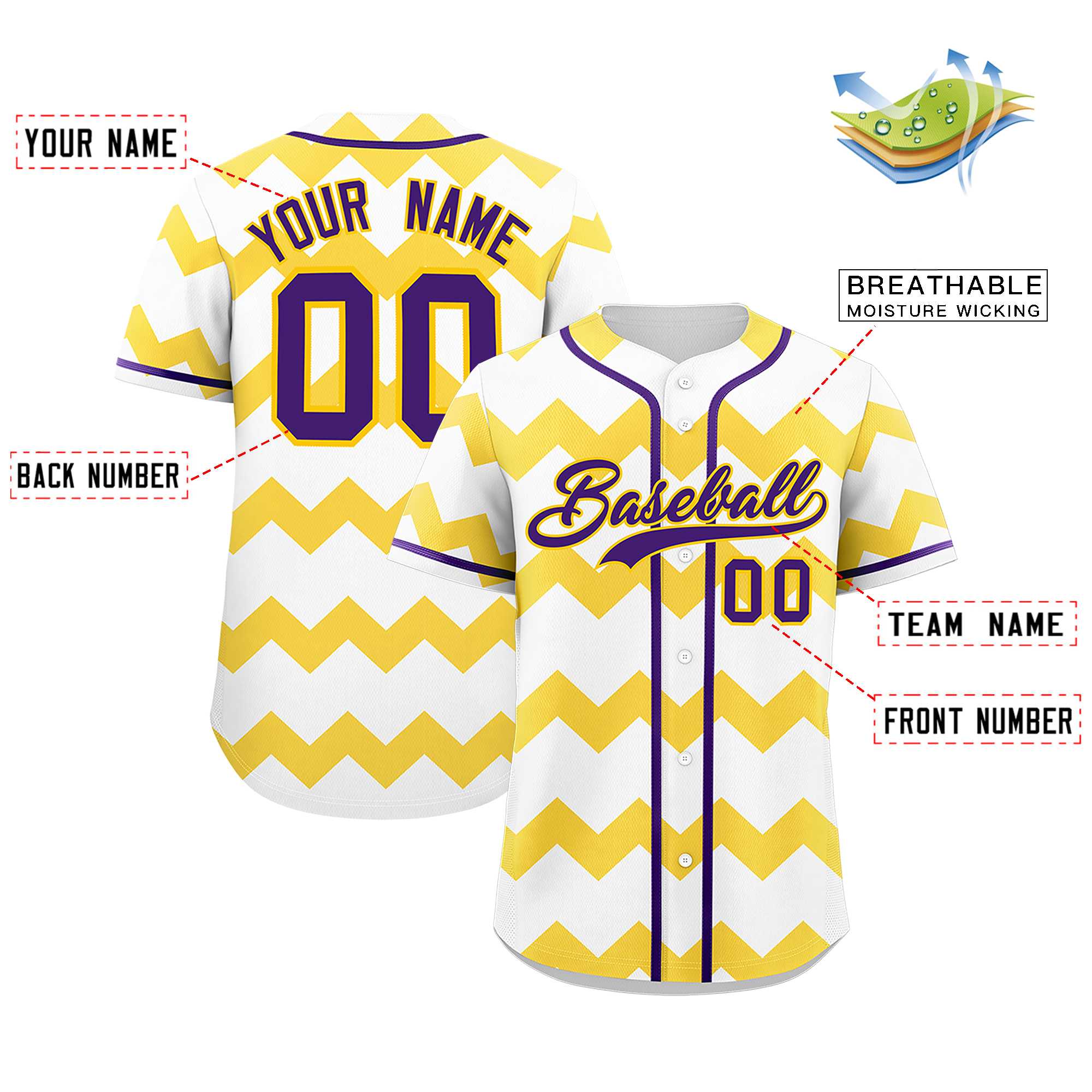 Custom White-Gold Purple Personalized Ripple Design Authentic Baseball Jersey