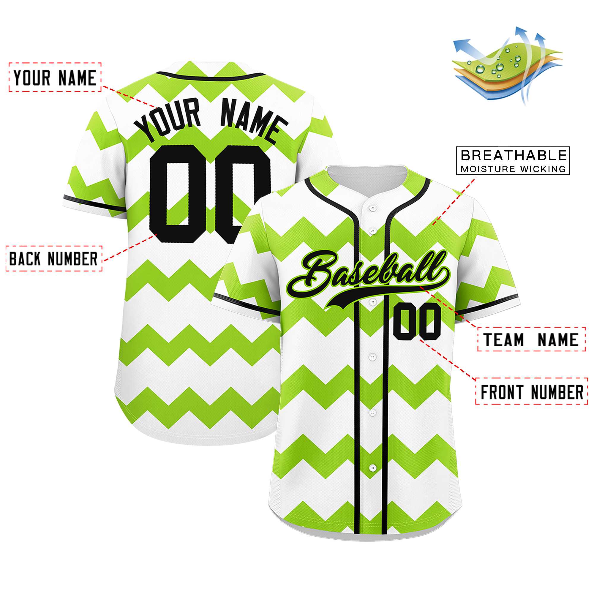 Custom White-Green Black Personalized Ripple Design Authentic Baseball Jersey