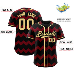 Custom Black-Crimson Khaki Personalized Ripple Design Authentic Baseball Jersey