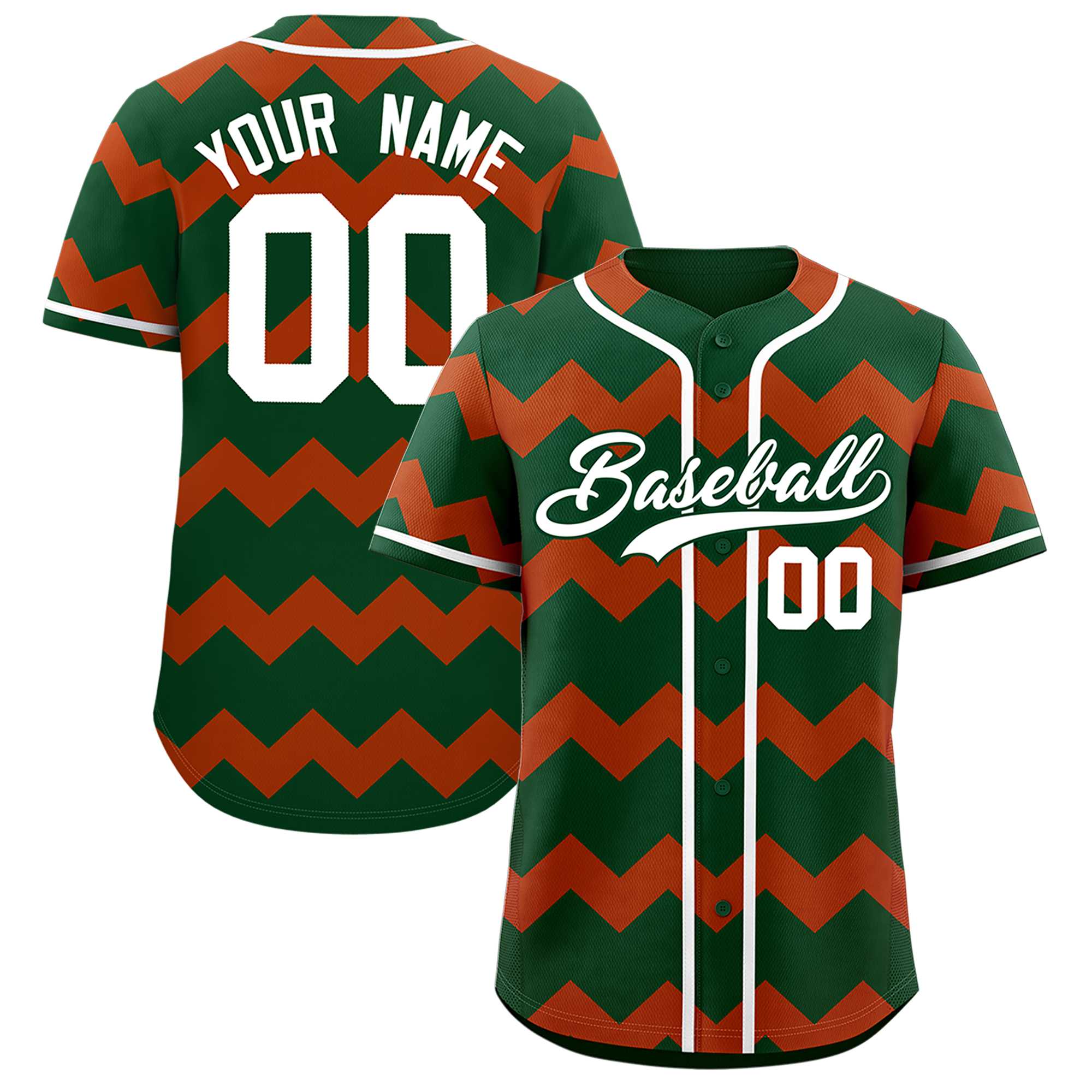 Custom Green-Texas Orange White Personalized Ripple Design Authentic Baseball Jersey