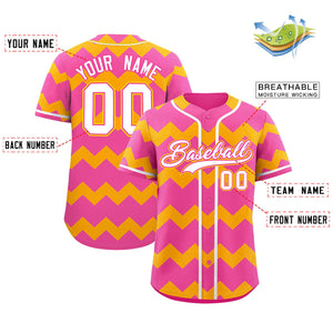 Custom Pink-Yellow White Personalized Ripple Design Authentic Baseball Jersey