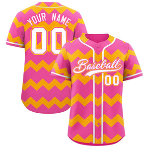 Custom Pink-Yellow White Personalized Ripple Design Authentic Baseball Jersey