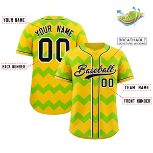 Custom Gold-Neon Green Black Personalized Ripple Design Authentic Baseball Jersey