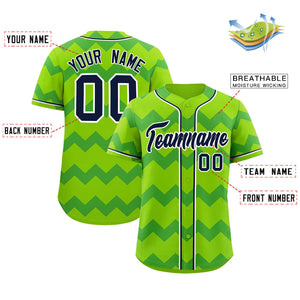 Custom Green Navy-White Personalized Ripple Design Authentic Baseball Jersey