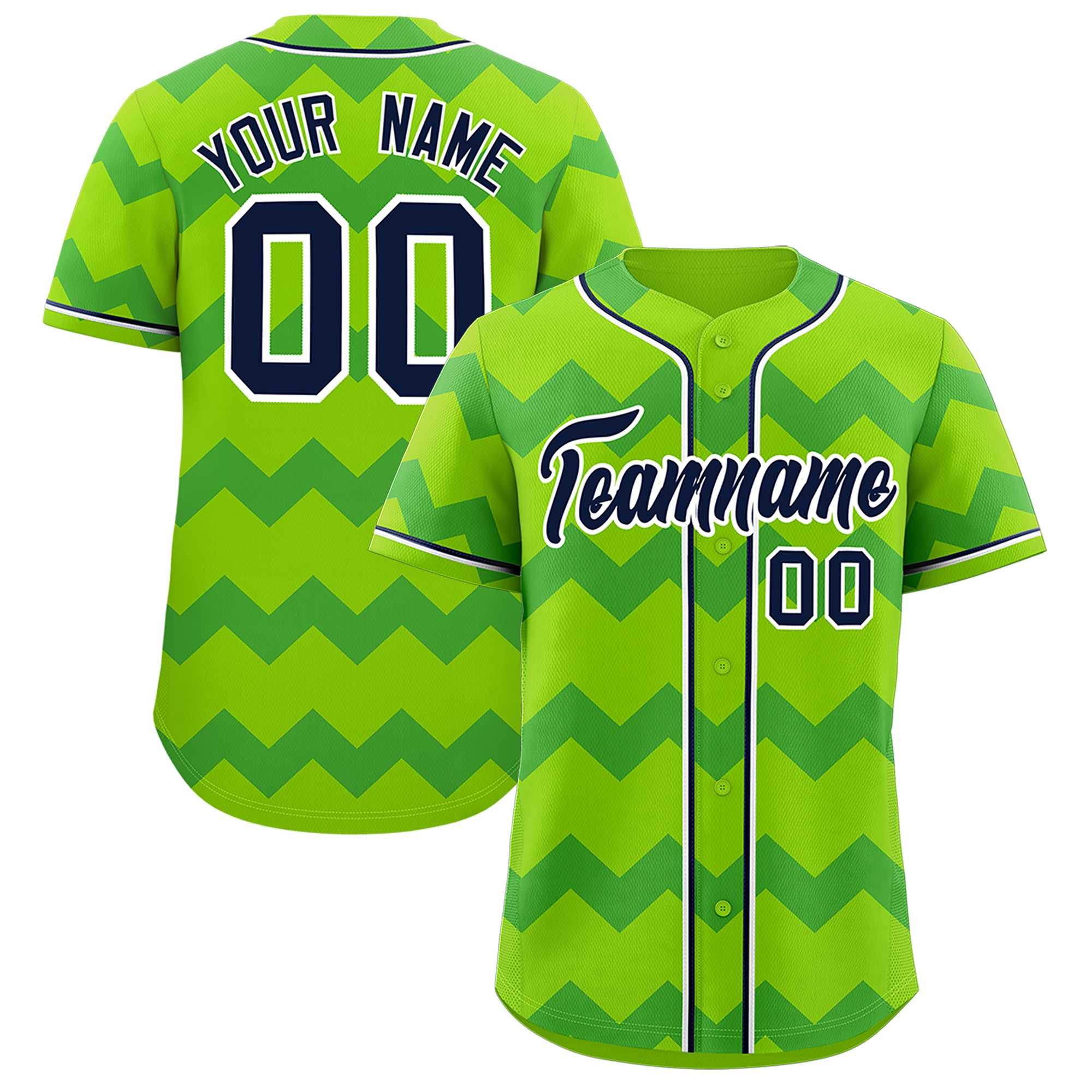 Custom Green Navy-White Personalized Ripple Design Authentic Baseball Jersey