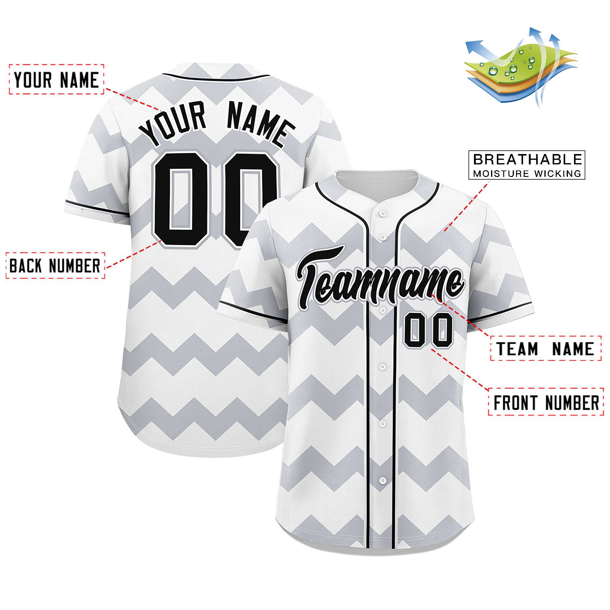 Custom White-Gray Black Personalized Ripple Design Authentic Baseball Jersey