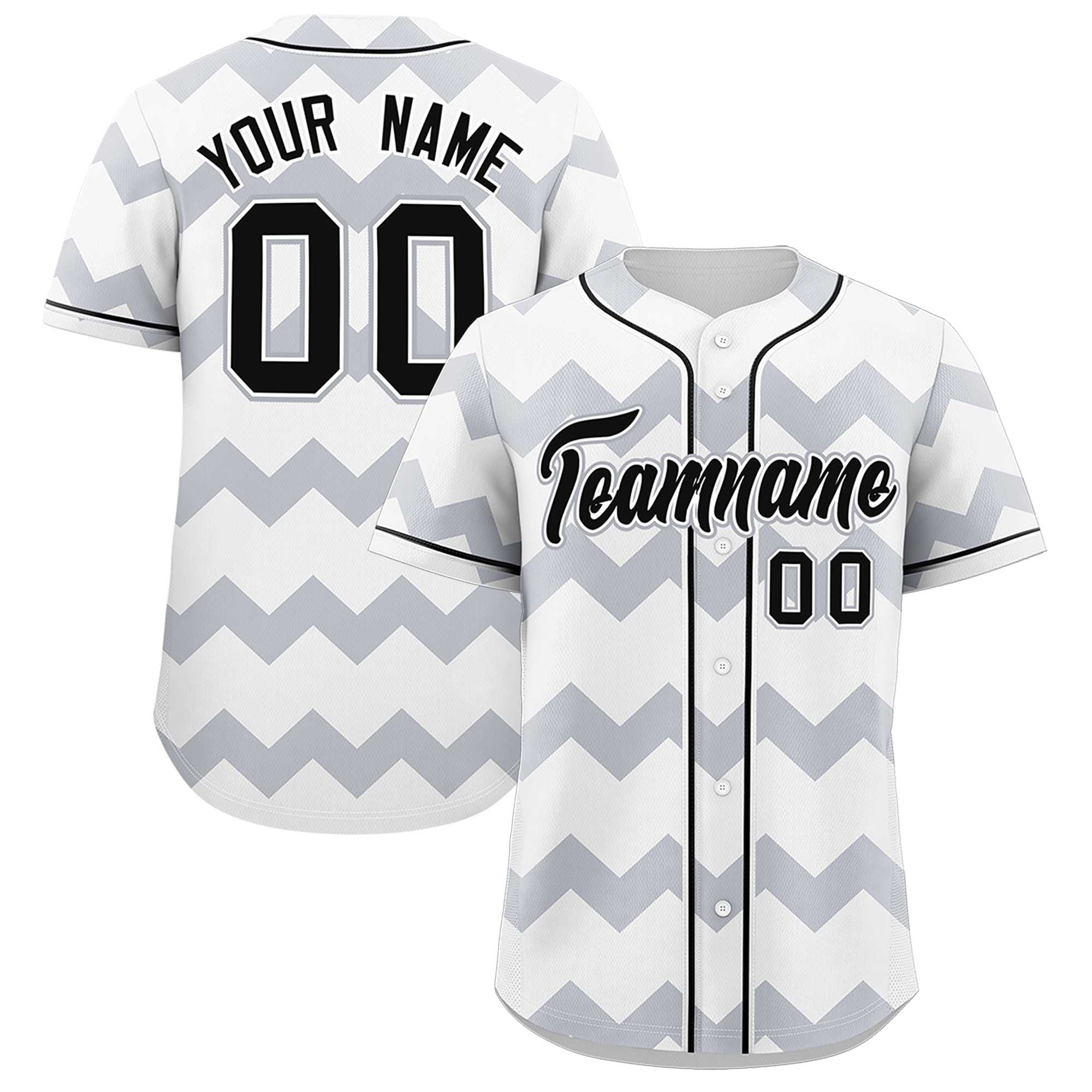 Custom White-Gray Black Personalized Ripple Design Authentic Baseball Jersey