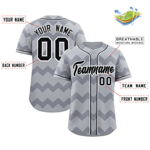 Custom Gray Black-White Personalized Ripple Design Authentic Baseball Jersey