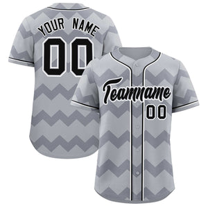 Custom Gray Black-White Personalized Ripple Design Authentic Baseball Jersey