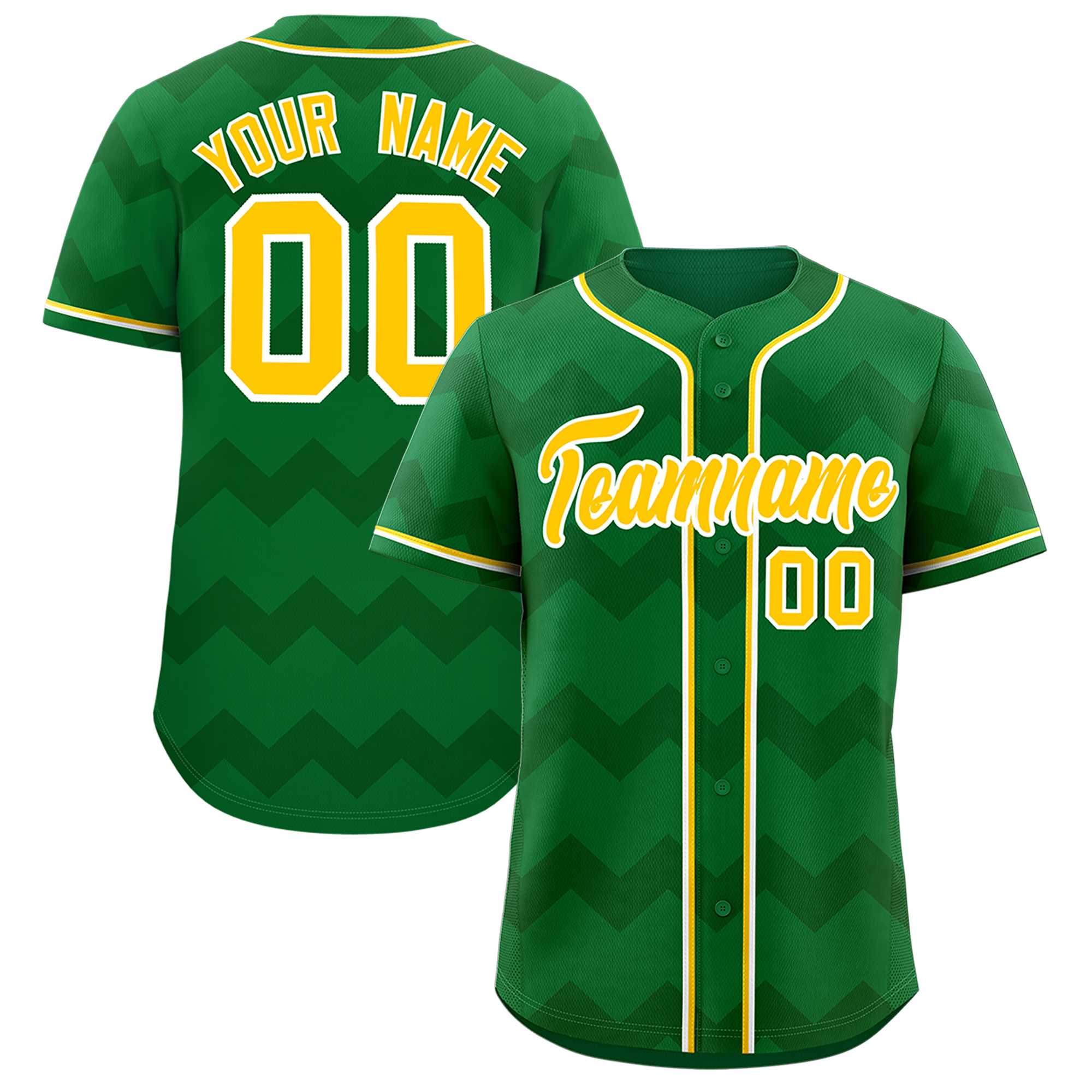 Custom Kelly Green Gold-White Personalized Ripple Design Authentic Baseball Jersey