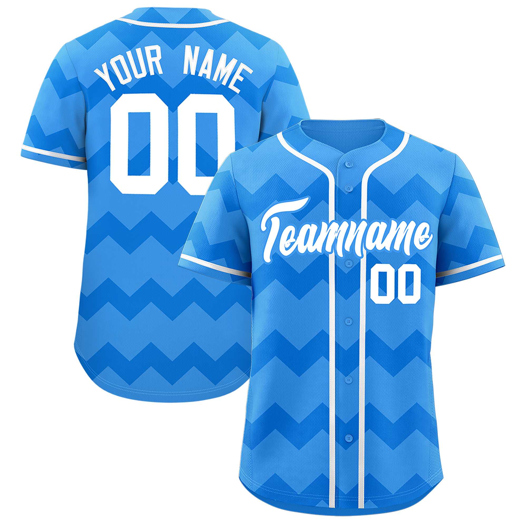 Custom Powder Blue White Personalized Ripple Design Authentic Baseball Jersey