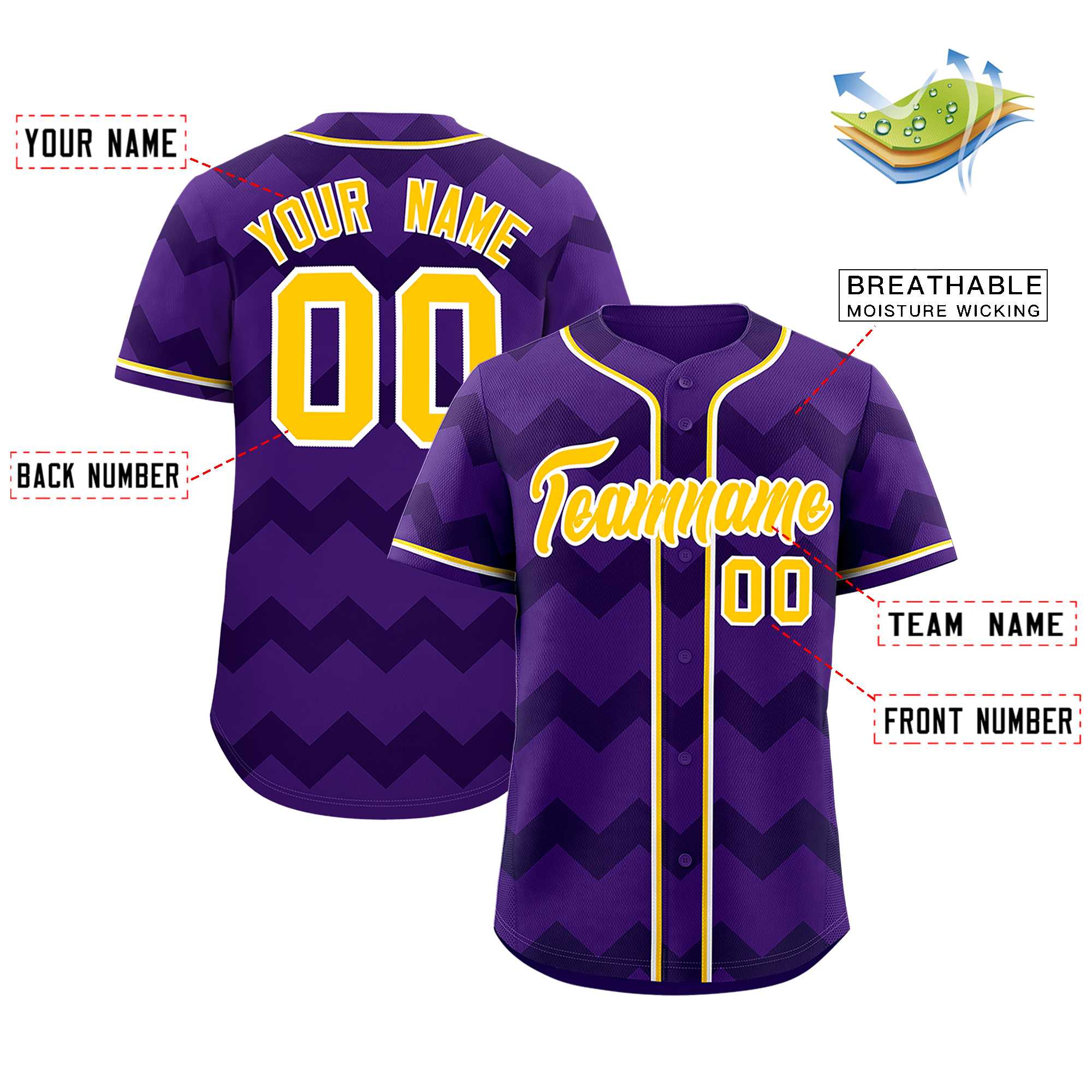 Custom Purple Gold-White Personalized Ripple Design Authentic Baseball Jersey