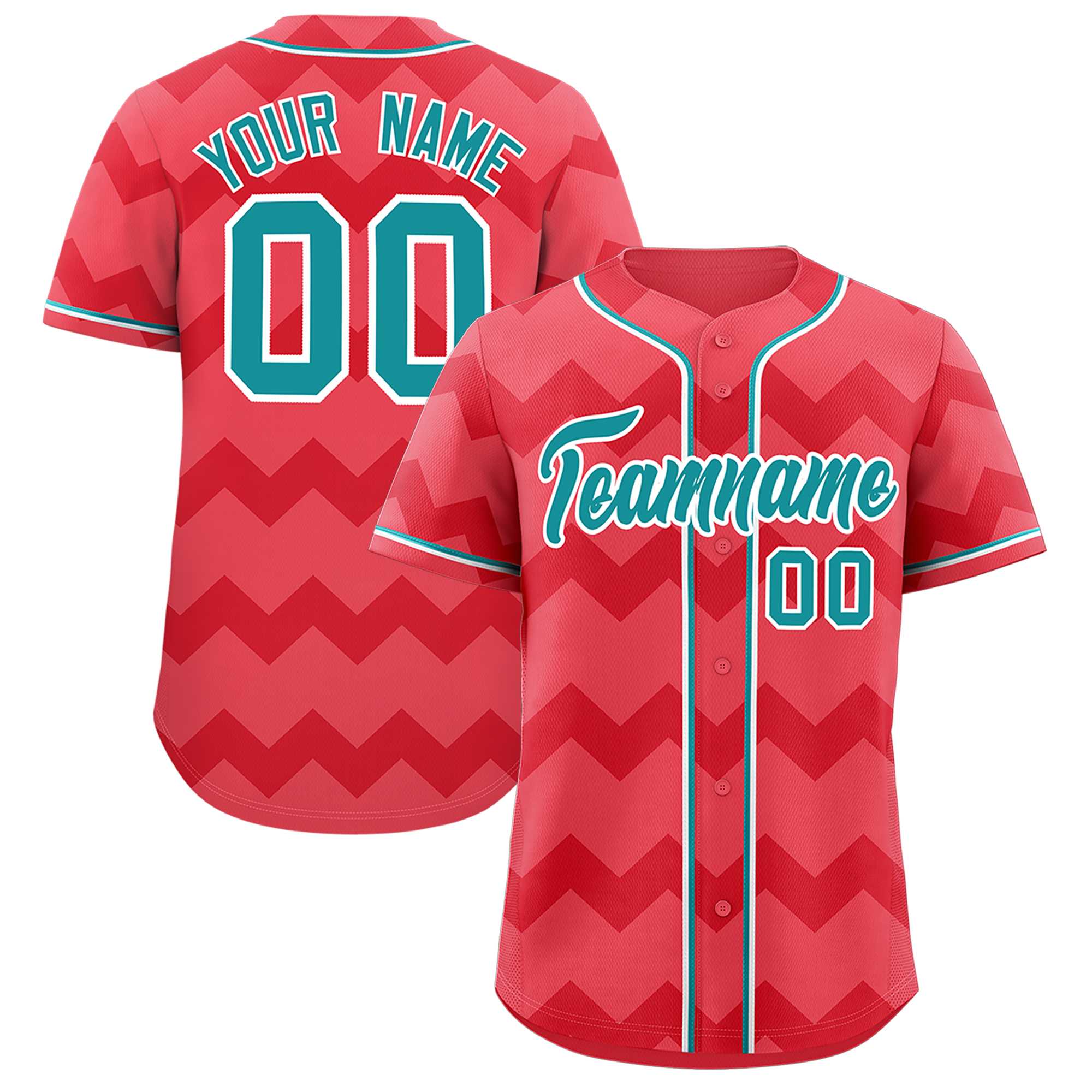 Custom Light Red Aqua-White Personalized Ripple Design Authentic Baseball Jersey