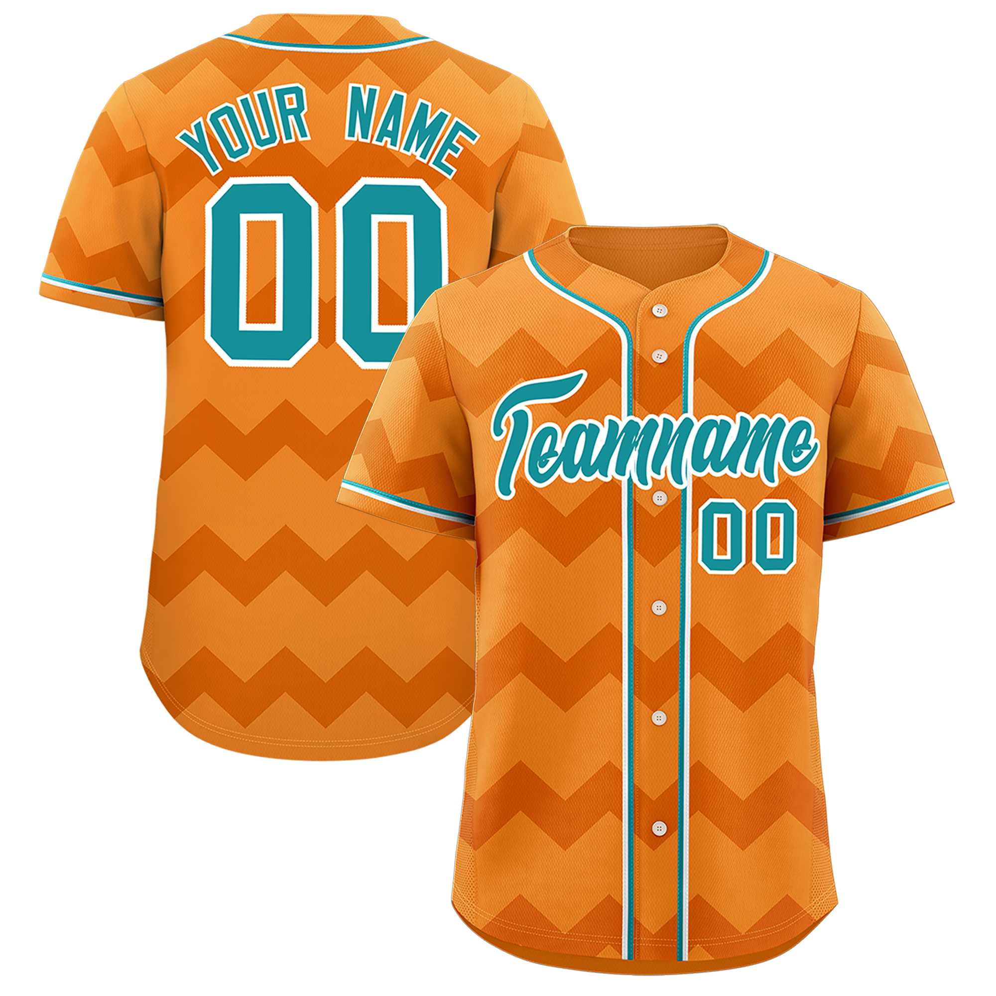 Custom Cadmium Orange Aqua-White Personalized Ripple Design Authentic Baseball Jersey