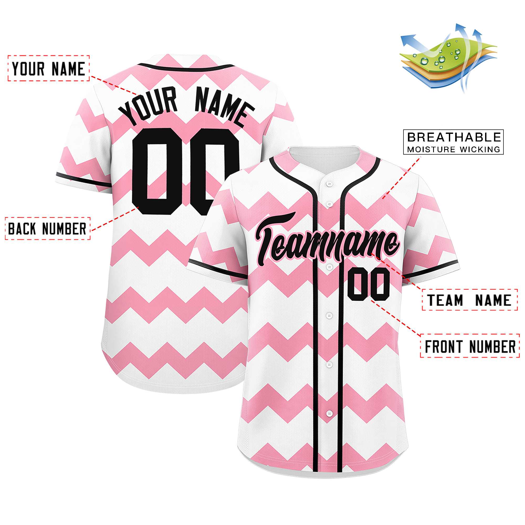 Custom White-Light Pink Black Personalized Ripple Design Authentic Baseball Jersey