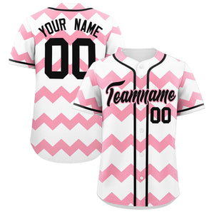 Custom White-Light Pink Black Personalized Ripple Design Authentic Baseball Jersey