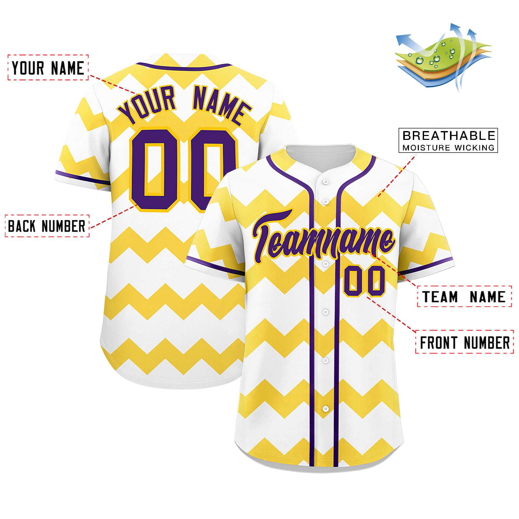 Custom White-Gold Purple Personalized Ripple Design Authentic Baseball Jersey