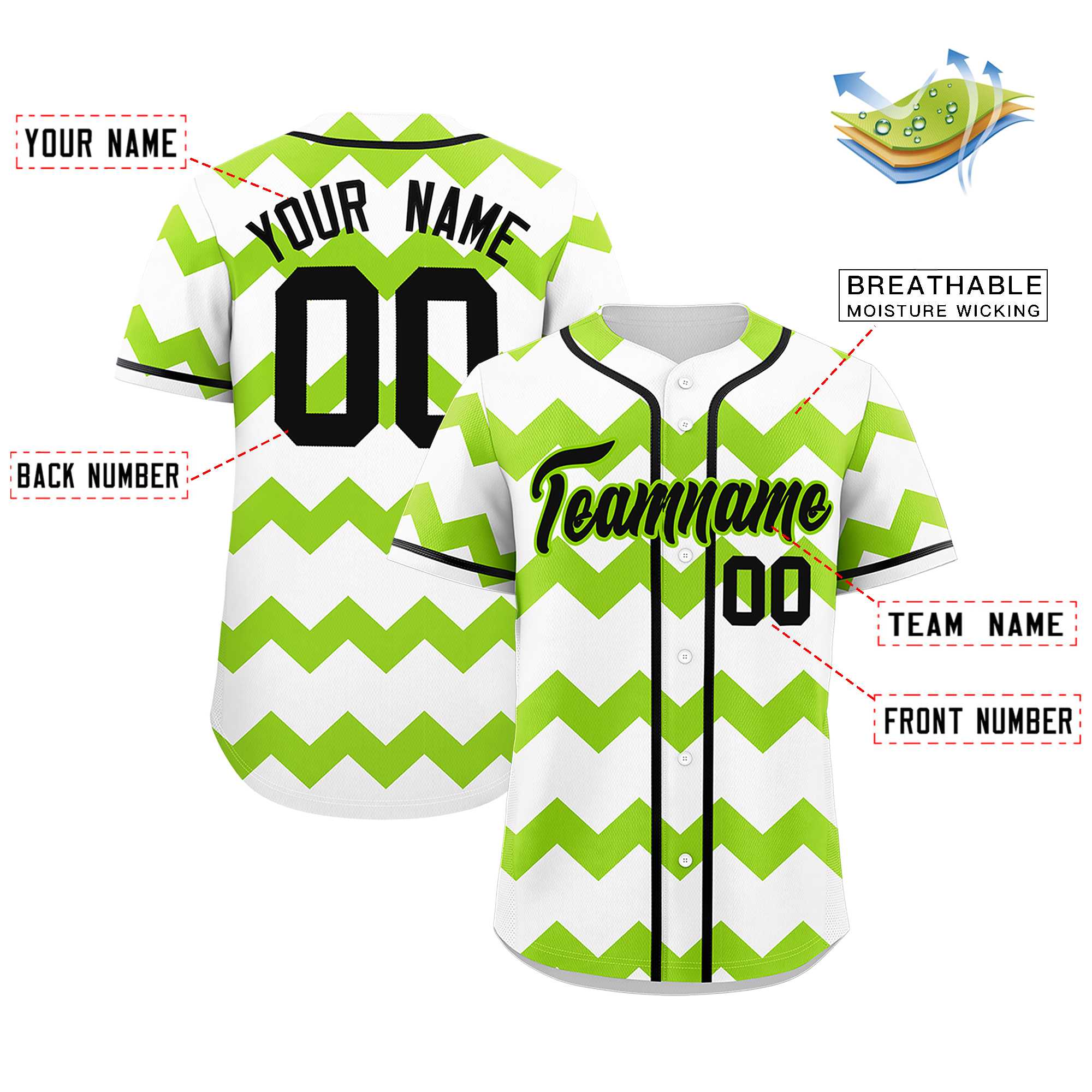 Custom White-Green Black Personalized Ripple Design Authentic Baseball Jersey