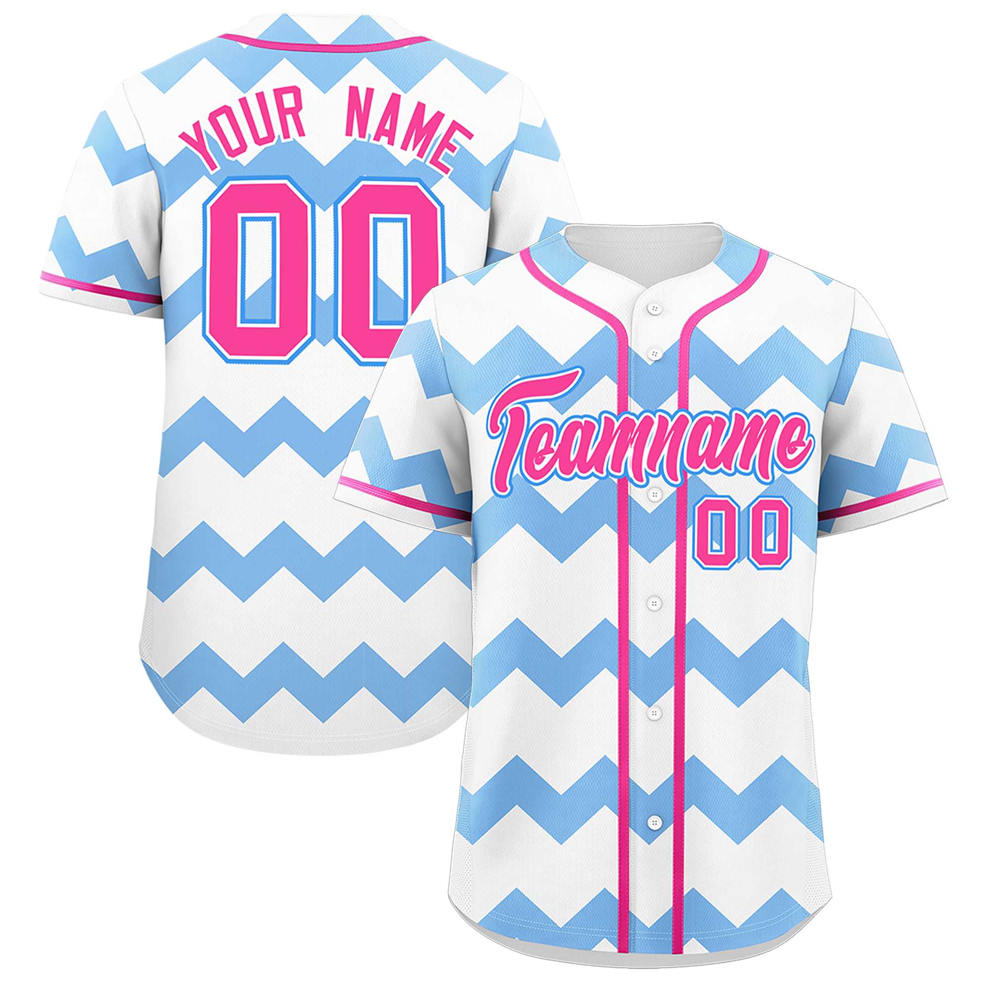 Custom White-Light Blue Pink Personalized Ripple Design Authentic Baseball Jersey