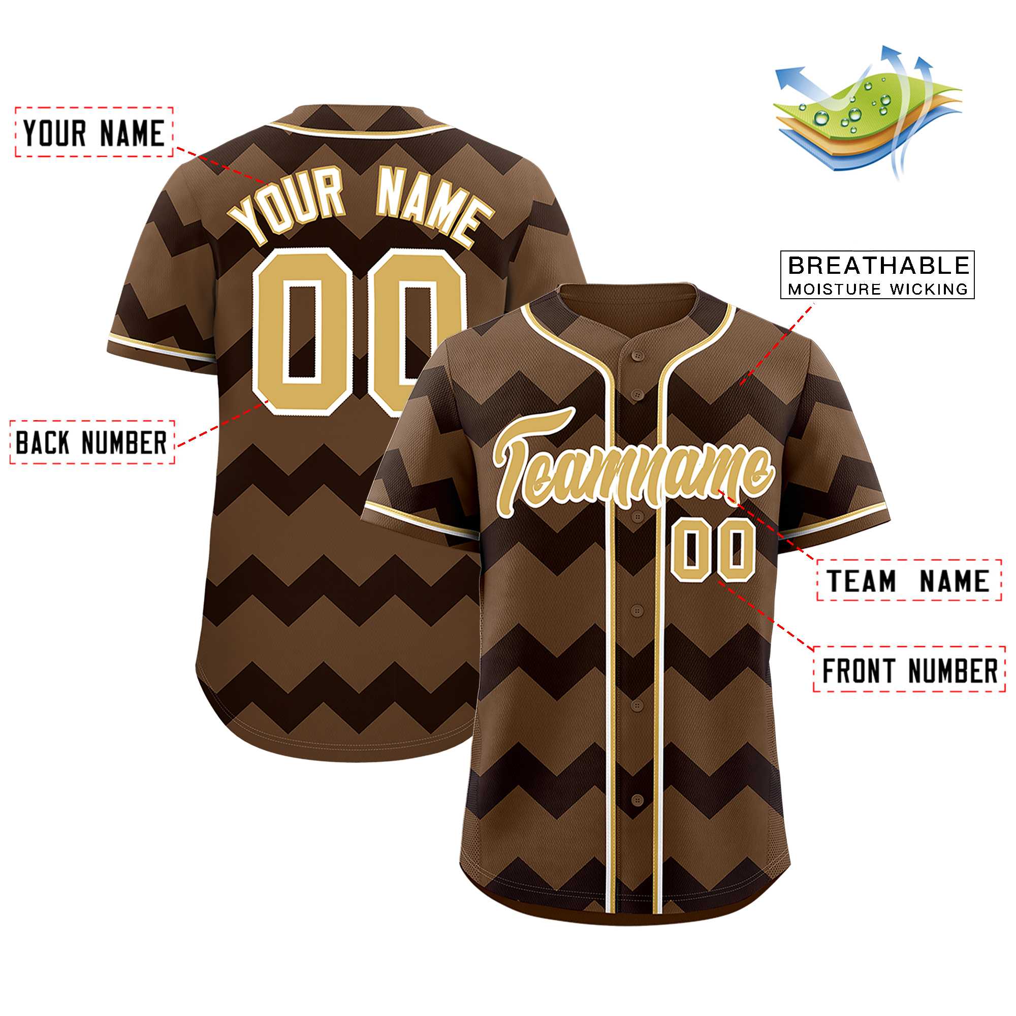 Custom Light Brown Old Gold-White Personalized Ripple Design Authentic Baseball Jersey