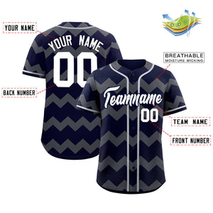 Custom Navy-Gray White Personalized Ripple Design Authentic Baseball Jersey