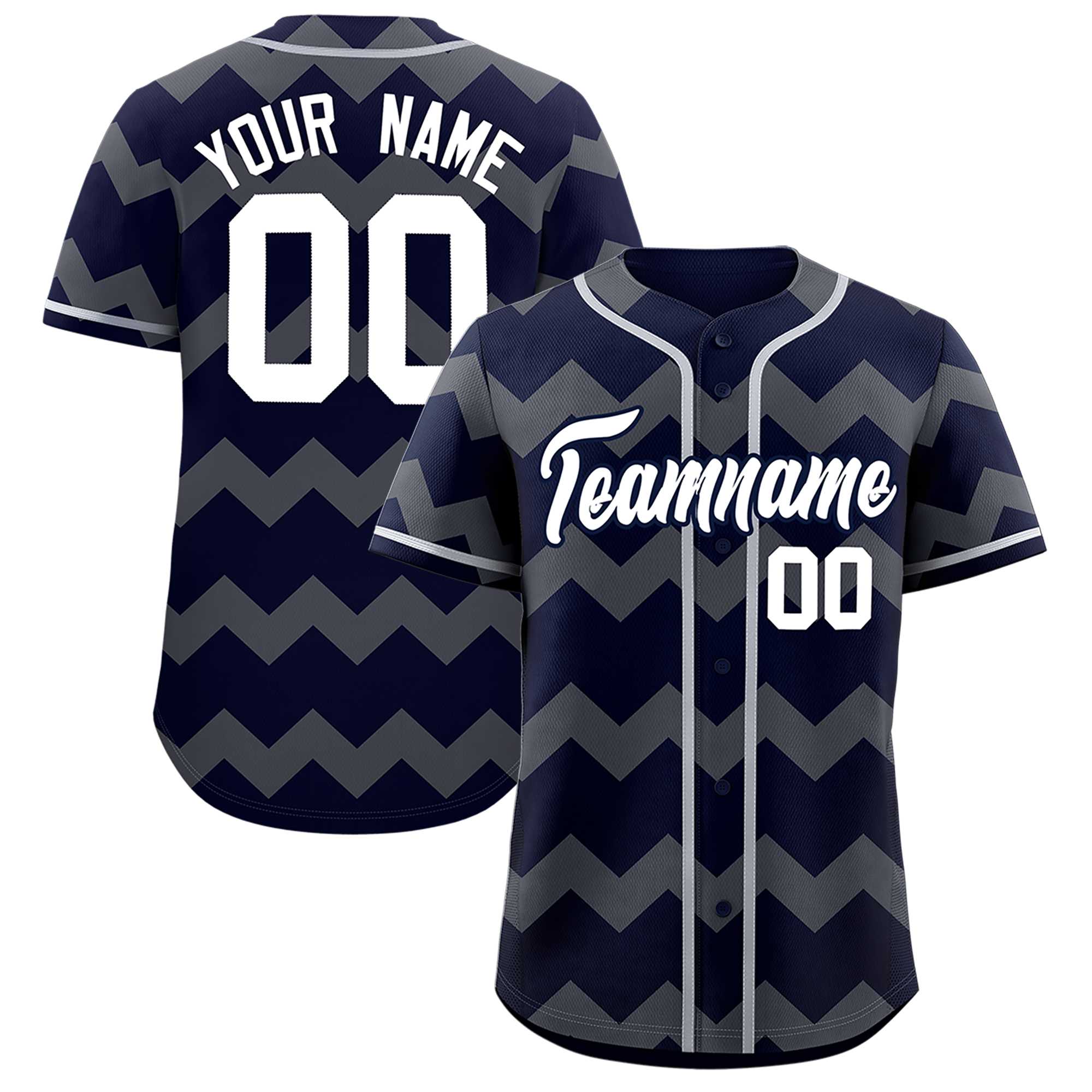 Custom Navy-Gray White Personalized Ripple Design Authentic Baseball Jersey