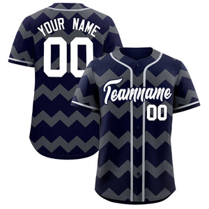 Custom Navy-Gray White Personalized Ripple Design Authentic Baseball Jersey