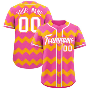 Custom Pink-Yellow White Personalized Ripple Design Authentic Baseball Jersey