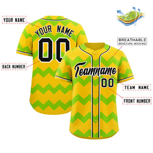 Custom Gold-Neon Green Black Personalized Ripple Design Authentic Baseball Jersey