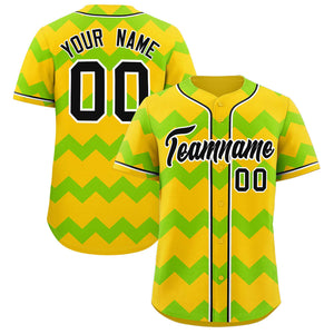 Custom Gold-Neon Green Black Personalized Ripple Design Authentic Baseball Jersey